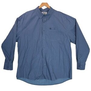Wrangler George Strait Blue Geometric Button-Down Shirt Long Sleeves Western XXL